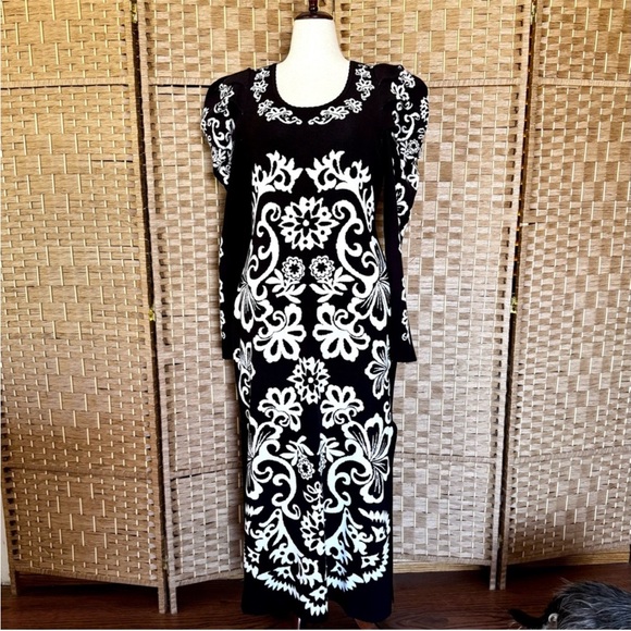 ❄️ Farm RIO for Anthropologie cashew Mandela Knit Puff Sleeve Sweater Dress XL - Picture 2 of 12